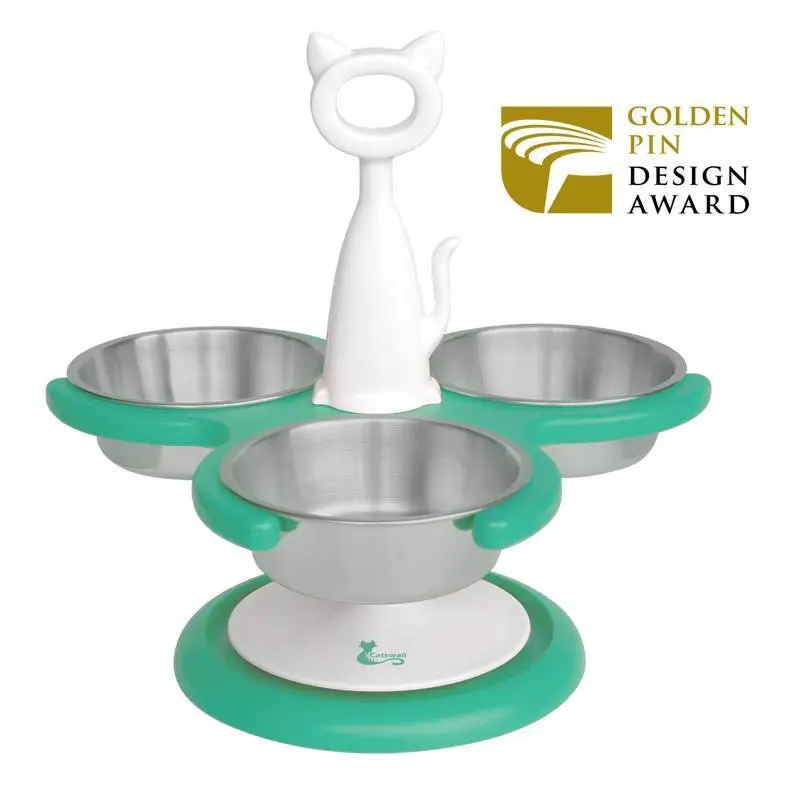 Three Bowl Anti Ant Cat Raised Feeder - Mint Green