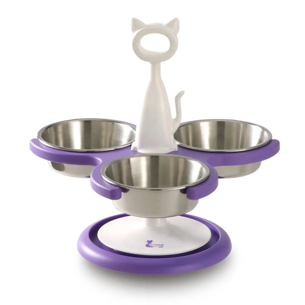 Three Bowl Anti Ant Cat Raised Feeder - Purple
