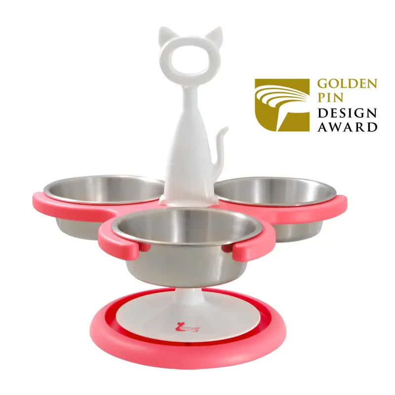 Three Bowl Anti Ant Cat Raised Feeder - Hott Fuchsia