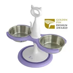 Two Bowl  Anti Ant Cat Raised  Feeder - Purple