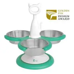 Three Bowl  Anti Ant Cat Raised Feeder  - Mint Green