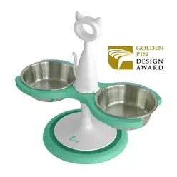 Two Bowl Anti Ant Raised Feeder - Mint Green 