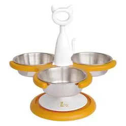 Three Bowl  Anti Ant Cat Raised Feeder  - Orange