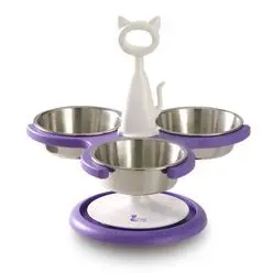 Three Bowl  Anti Ant Cat Raised Feeder  - Purple