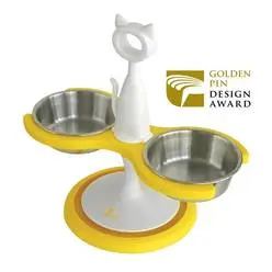 Two Bowl  Anti Ant Cat Raised  Feeder - Yellow